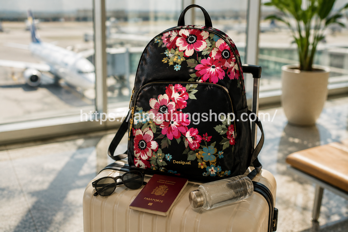 DESIGUAL – Mochila Desigual Floral Lima Travel Negra Mediana Exclusiva - Imagen 9
