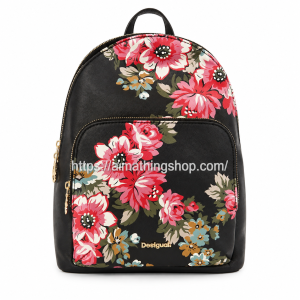 DESIGUAL – Mochila Desigual Floral Lima Travel Negra Mediana Exclusiva