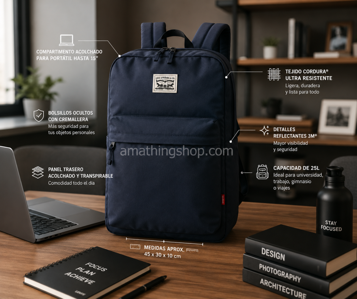 LEVI´S – Mochila Levi’s Azul The Levis Pack Unisex Grande Blue 25L. - Imagen 6