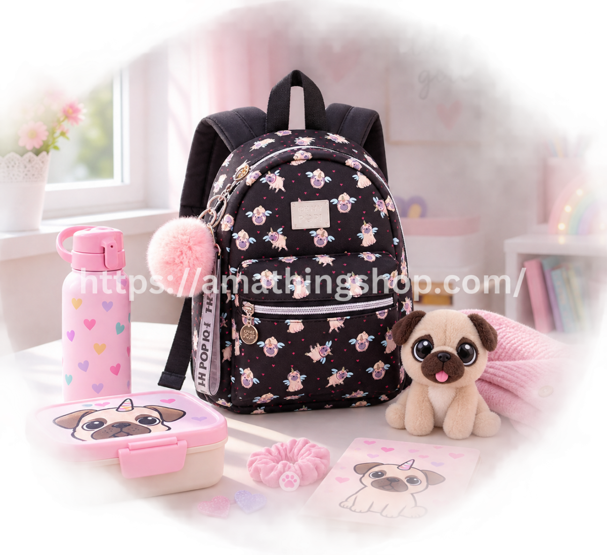 OH MY POP! – Mochila Oh My Pop Pug Niña Negra 27cm Kawaii Infantil Guardería y Colegio - Imagen 8