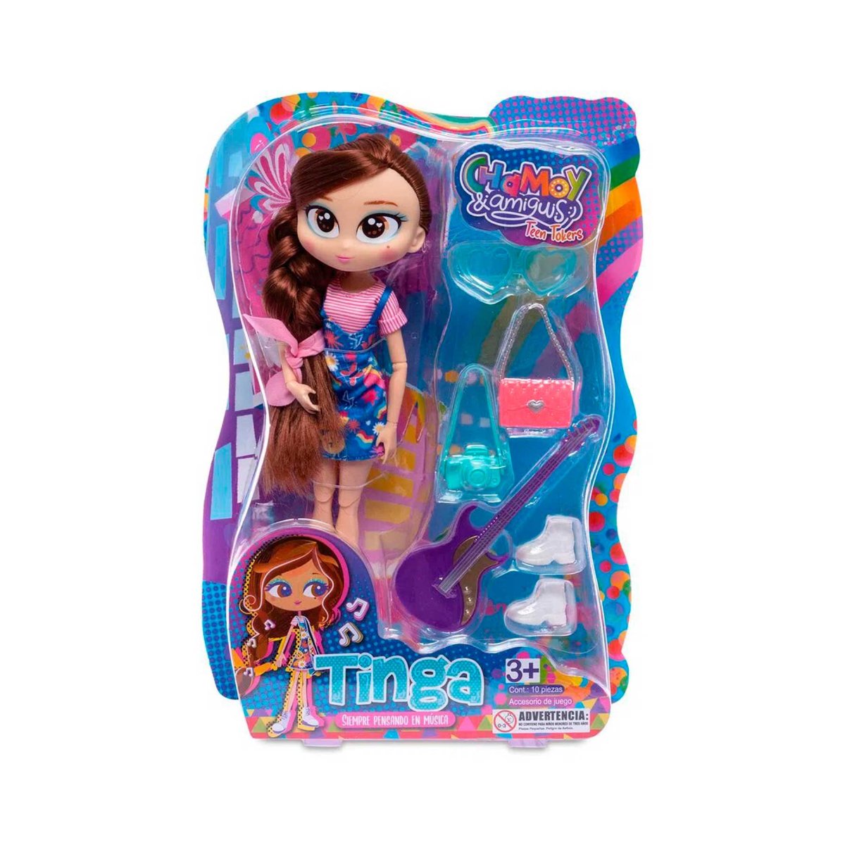 DISTROLLER – Muñeca Distroller Tinga Teen Tokers Chamoy y Amiguis 25 cm con Guitarra y Accesorios Original