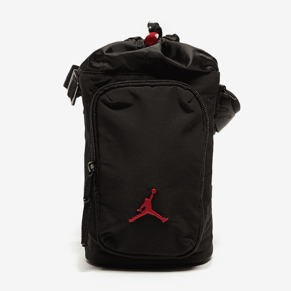NIKE – Jordan Bolso Bandolera Negro Rojo Portabotellas 9A0594-KR5 30x17x10cm Regalo - Imagen 2
