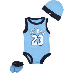 NIKE – Conjunto Bebé 3 Piezas Azul 23 Body Gorro Patucos Original LJ0208-B9F 0-6 y 6-12 Meses