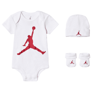 NIKE – Conjunto Nike Air Jordan Bebé Original 3 Piezas Blanco Jumpman Body Gorro Patucos 0-6 Meses MJ0041-001
