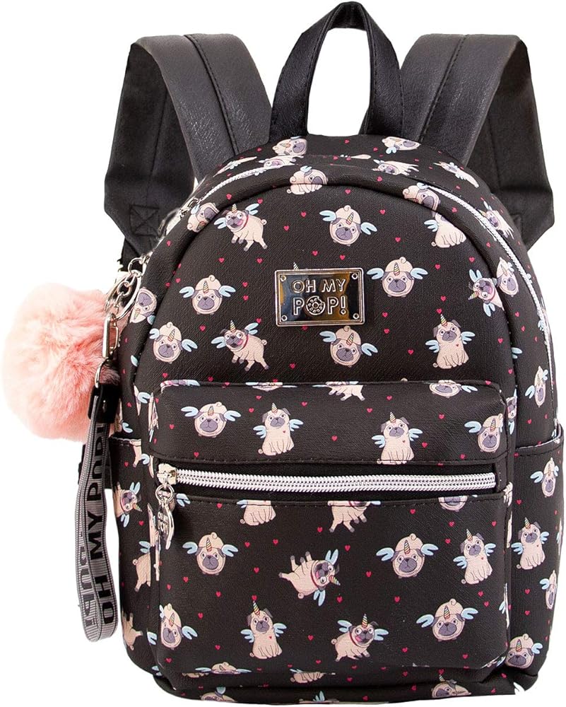 OH MY POP! – Mochila Oh My Pop Pug Niña Negra 27cm Kawaii Infantil Guardería y Colegio - Imagen 3