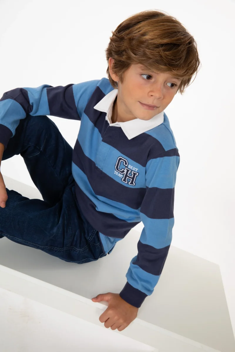 Polo manga larga de niño azul CHG - Imagen 2