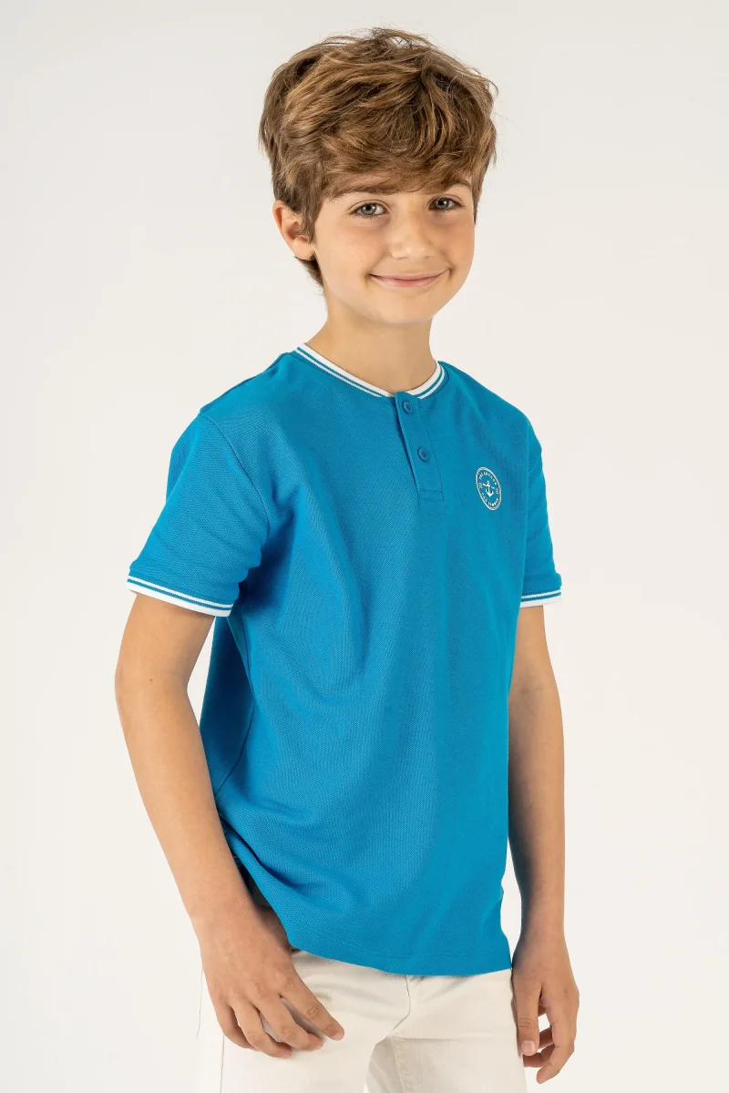 Polo niño azul cuello mao con detalle ancla - Imagen 4