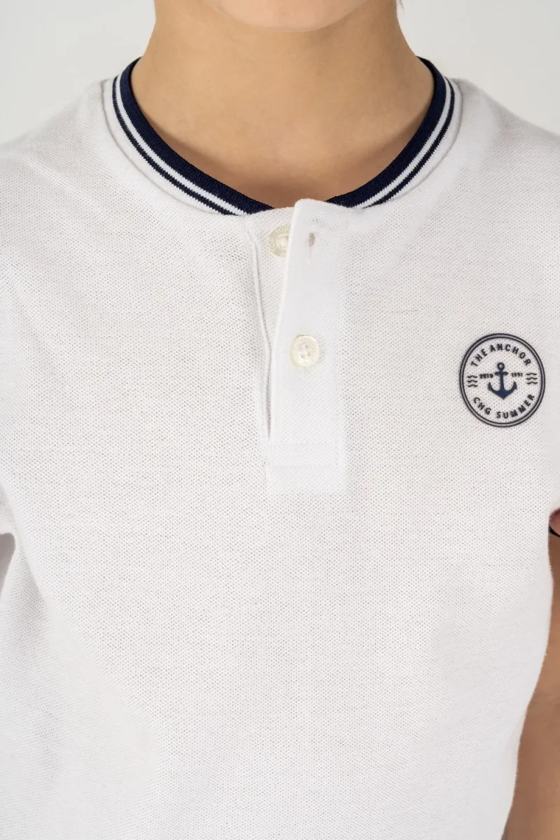 Polo niño blanco cuello mao - Imagen 8