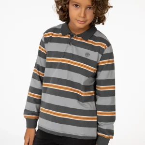 Polo de niño gris rayas naranjas y grises