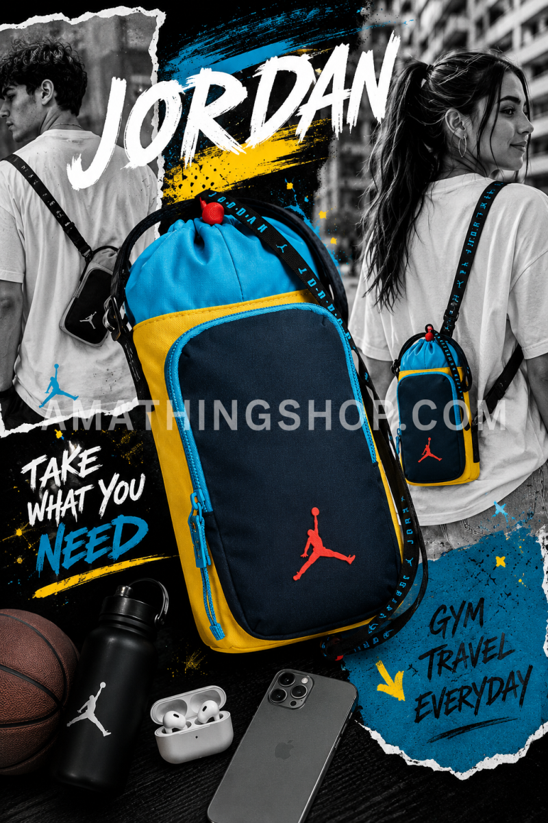 NIKE – Bandolera Portabotellas Jordan Water Bottle Holder Azul Amarillo 9A0594-Y0H - Imagen 9