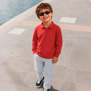 Polo manga larga de niño rojo básico botones