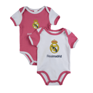 REAL MADRID – Pack 2 Bodys Real Madrid bebé oficial | Algodón suave Rosa y Blanco