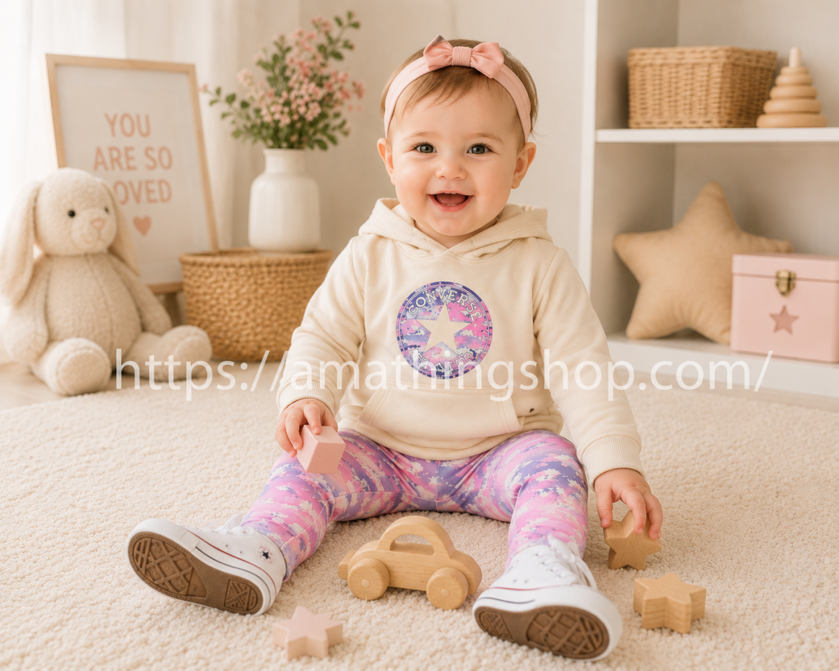 CONVERSE – Conjunto Bebé Converse Sudadera con Capucha y Leggings Rosa - Imagen 5
