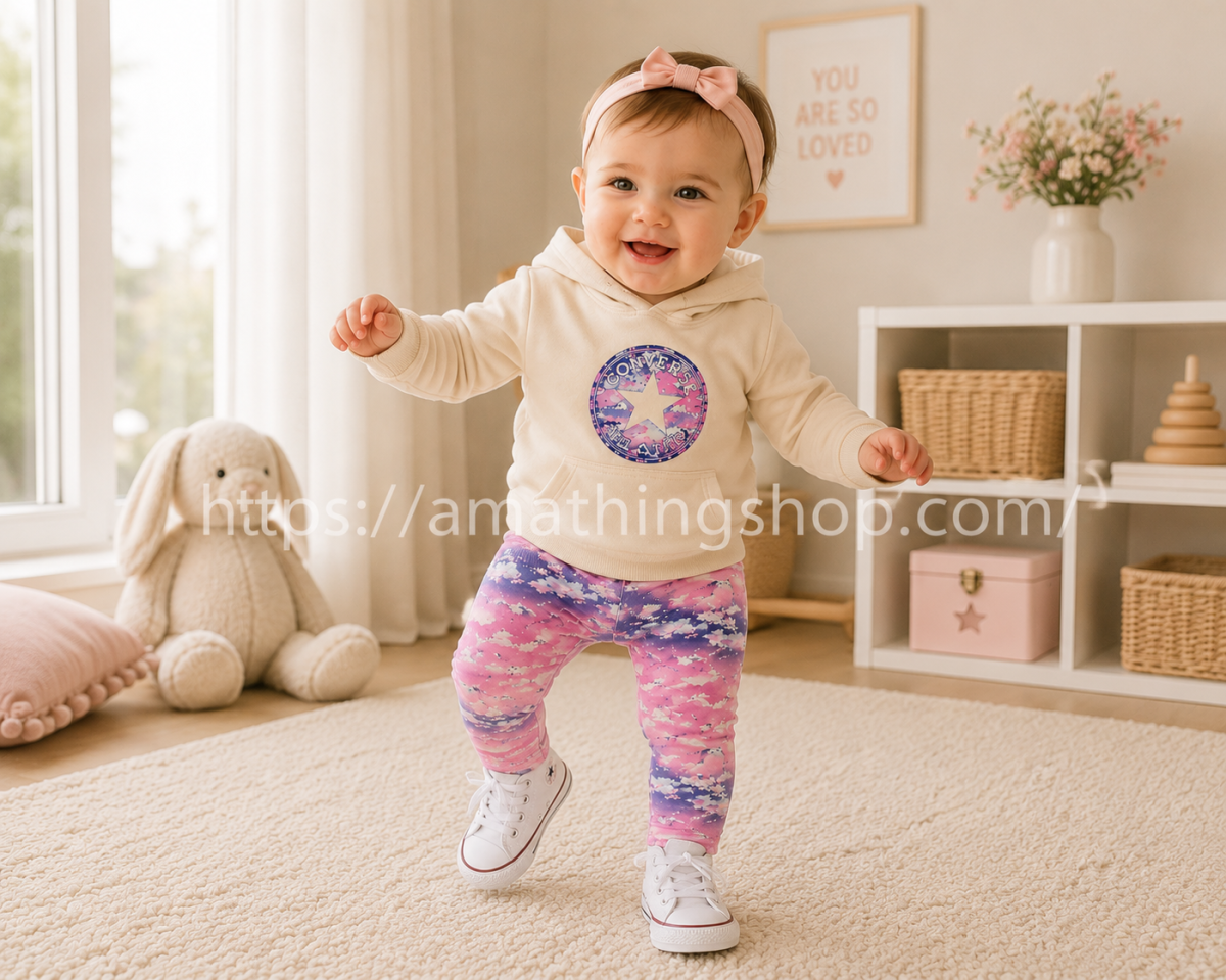 CONVERSE – Conjunto Bebé Converse Sudadera con Capucha y Leggings Rosa - Imagen 7