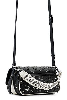 DESIGUAL – Bolso Amorina Tromso Negro Blanco Mujer Bandolera 2.2L Flores Tachuelas - Imagen 7