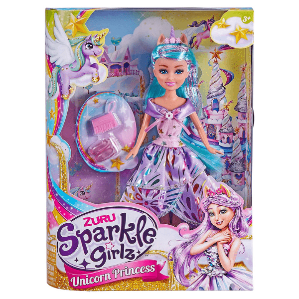 SPARKLE GIRLZ – Muñeca Princesa Unicornio Púrpura Sparkle Girlz Unicorn Princess Muñeca 30cm Morada Pelo Azul Regalo Niña - Imagen 3