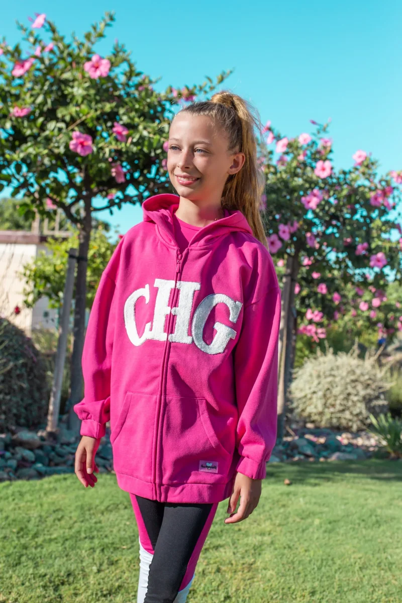 Sudadera abierta niña fucsia CHG | Con capucha - Imagen 6