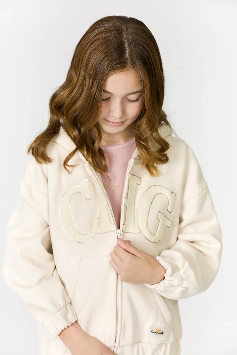 Sudadera abierta niña beige CHG | Con capucha - Imagen 5