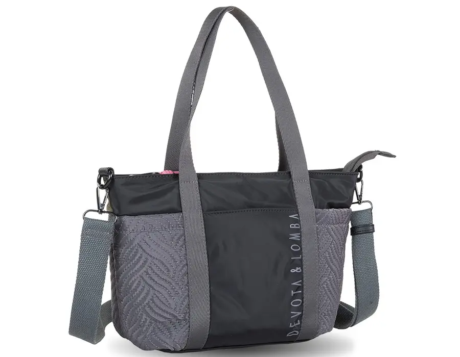 Bolso Devota & Lomba · Bandolera mediana · Con dos asas de mano · Material Nylon · Color Negro/Gris - Imagen 3
