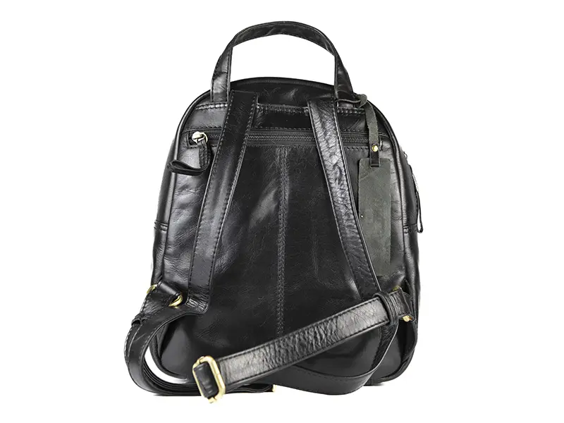 Mochila ANTONI redonda · En Piel Bovino · Color Negro y Cuero - Imagen 5