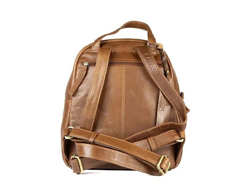 Mochila ANTONI redonda · En Piel Bovino · Color Negro y Cuero - Imagen 3