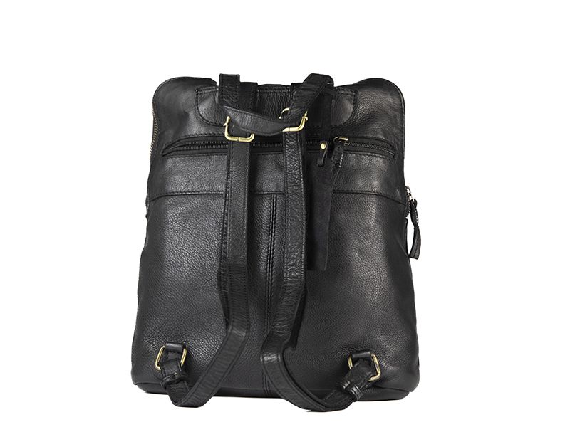 Mochila ANTONI Cuadrada · En Piel Bovino · Color Negro, Cuero y Marrón - Imagen 3
