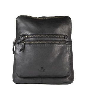 Mochila ANTONI Cuadrada · En Piel Bovino · Color Negro, Cuero y Marrón