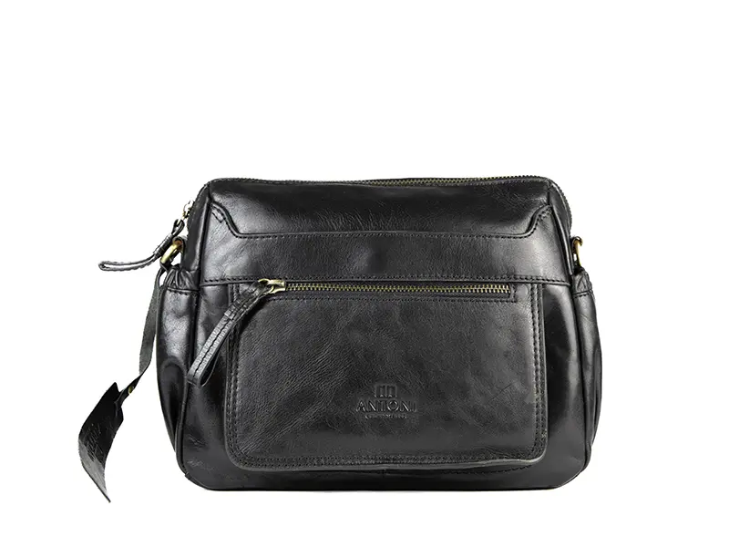 Bolso ANTONI · Bandolera mediana · Piel Bovino · Color Cuero y Negro - Imagen 4