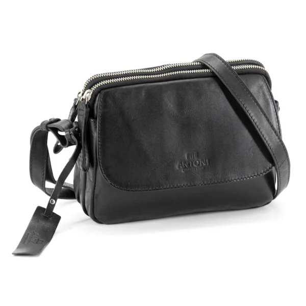 Bolso ANTONI · Bandolera mediana · Piel Bovino · Color Negro y Marrón