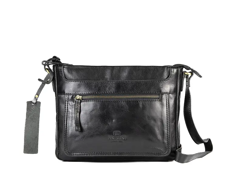 Bolso ANTONI · Bandolera mediana · Piel Bovino · Color Cuero y Negro - Imagen 2