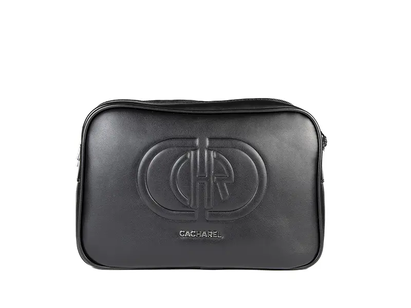 Bolso bandolera CACHAREL · Con doble compartimento · Color Negro y Cuero - Imagen 4