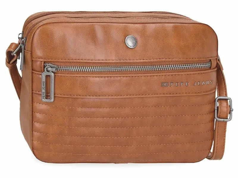 Bolso Pepe Jeans · Bandolera mediana · Doble compartimento · Coleccion Biker · Color Marrón claro