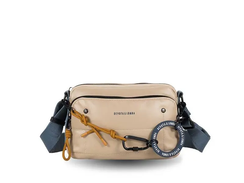 Bolso DEVOTA & LOMBA · Bandolera pequeña · Triple compartimento · Color Blanco roto y Piedra - Imagen 5