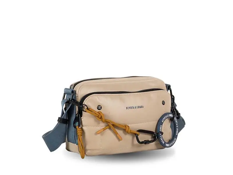 Bolso DEVOTA & LOMBA · Bandolera pequeña · Triple compartimento · Color Blanco roto y Piedra - Imagen 6