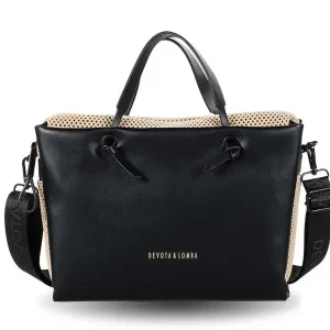Bolso DEVOTA & LOMBA · Bandolera mediana · Con dos asas de mano · Color Negro y Taupe