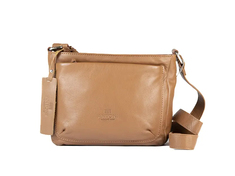Bolso ANTONI · Bandolera mediana · Piel Bovino · Color Negro, Cuero y Marrón - Imagen 7