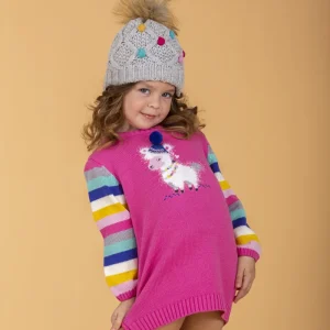 Vestido fucsia unicornio de bebé | Mangas largas de rayas