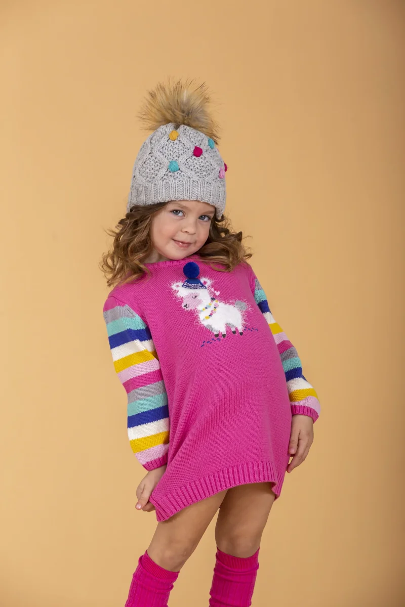 Vestido fucsia unicornio de bebé | Mangas largas de rayas