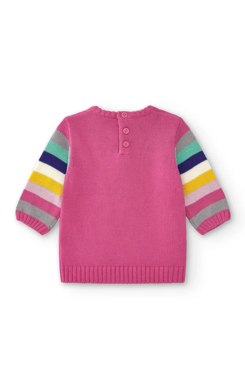 Vestido fucsia unicornio de bebé | Mangas largas de rayas - Imagen 4