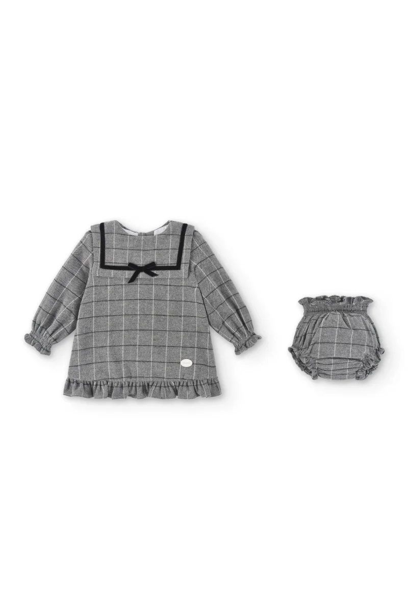 Conjunto vestido. braguita y capota de bebé cuadros vichy Cocote & Charanga - Imagen 5