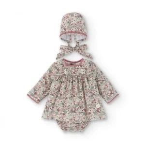 Conjunto vestido. braguita y capota de bebé flores Cocote & Charanga
