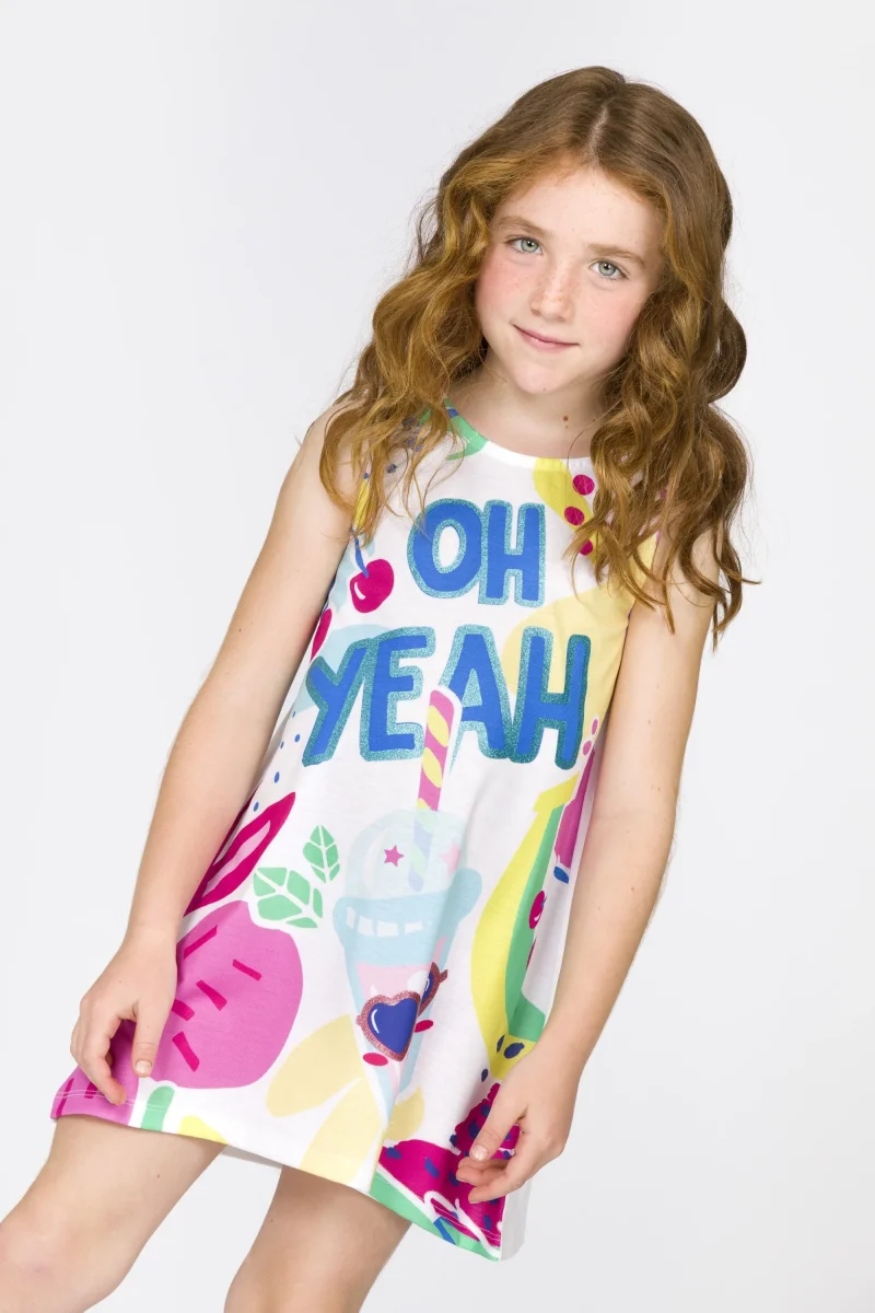 Vestido niña blanco estampado tropical - Imagen 4