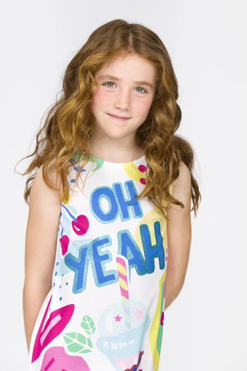Vestido niña blanco estampado tropical - Imagen 7