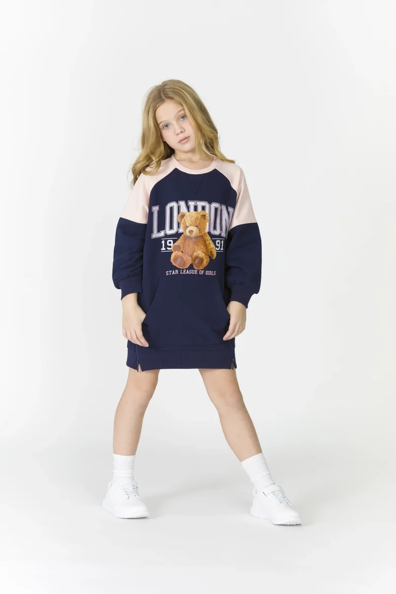 Vestido con oso de niña azul marino London