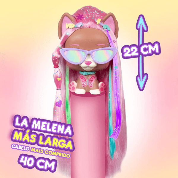 VIP PETS – Busto Mega Vip Pet Nyla – Color Boost con 40 cm de Pelazo y Más de 30 Accesorios - Imagen 4