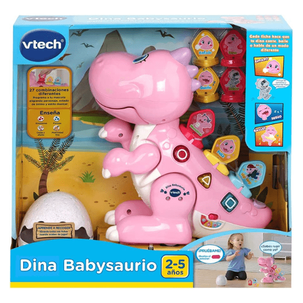VTECH – VTech Dina Babysaurio Rosa – Dinosaurio Interactivo Educativo y Programable - Imagen 8