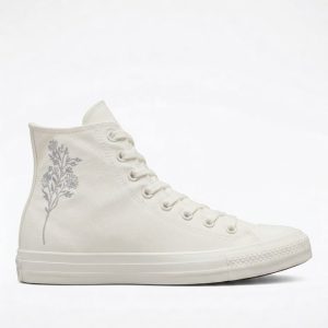 CONVERSE- Zapatillas Converse Chuck Taylor All Star High Blanca Mujer 39 Flores Plata Lona
