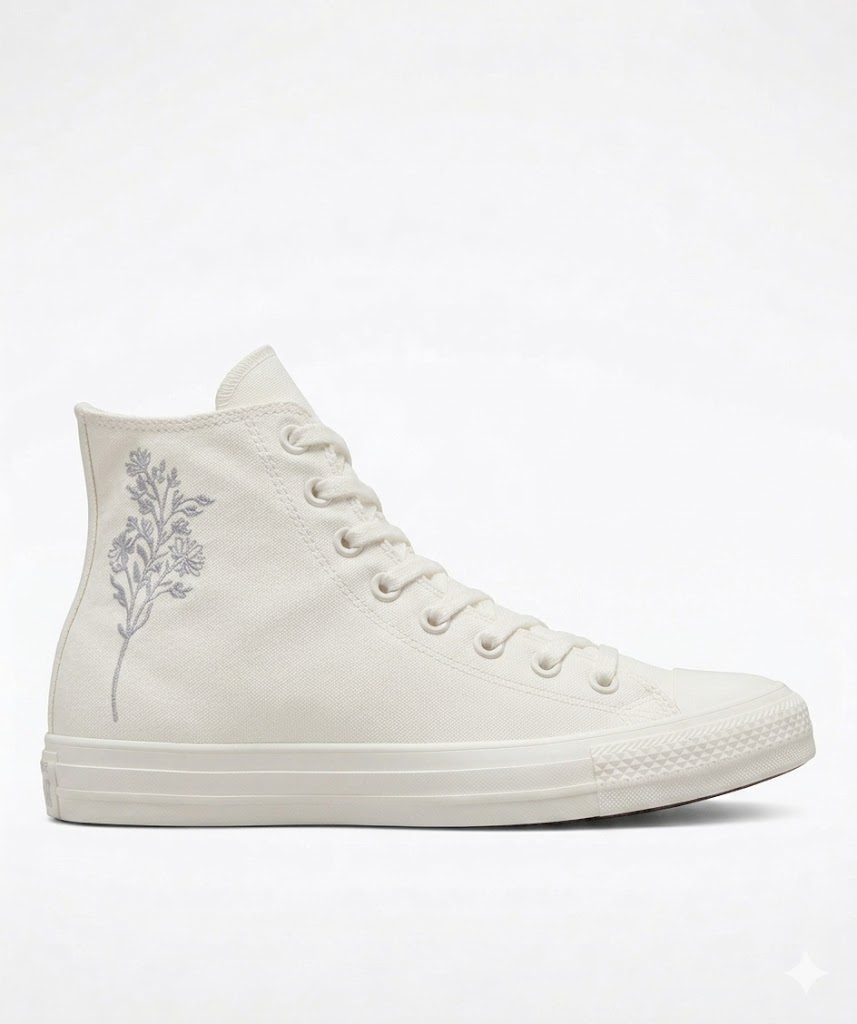 CONVERSE- Zapatillas Converse Chuck Taylor All Star High Blanca Mujer 39 Flores Plata Lona - Imagen 2